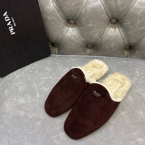 Prada Women's Brown Suede Slippers